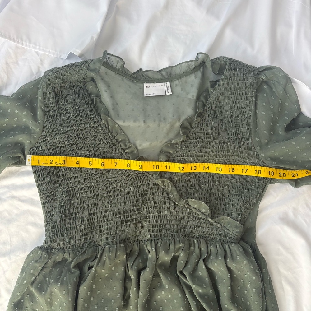 ASOS | ASOS Design Green Long Sleeve MIDI Dress Cuffed Sleeves Sz US 12 - Picture 3 of 5